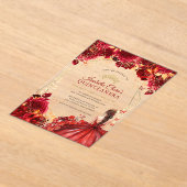 Elegante rood goud betoverde bloemige Quinceanera Acryl Uitnodigingen (Laagn)