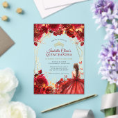Elegante rood goud betoverde bloemige Quinceanera Acryl Uitnodigingen (Insitu (Huwelijk))