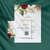 Elegante Rood & Goud Bloemen Monogram Huwelijk Kaart