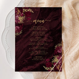 Elegante rood goud bloemige bruiloft menu