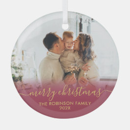 Elegante Rood Goud Familie Foto Vrolijk Kerstmis Glas Ornament