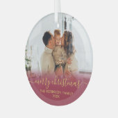 Elegante Rood Goud Familie Foto Vrolijk Kerstmis Glas Ornament (Voorkant links)