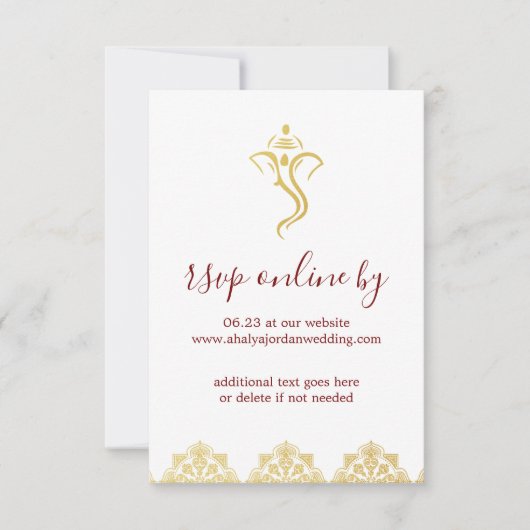 Elegante Rood & Goud Ganesha & Mehndi Wedding RSVP Kaart (Voorkant)