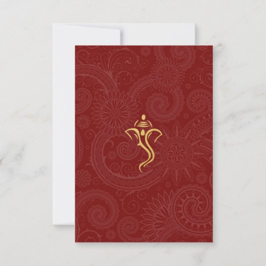 Elegante Rood & Goud Ganesha & Mehndi Wedding RSVP Kaart (Achterkant)
