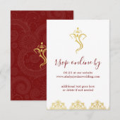 Elegante Rood & Goud Ganesha & Mehndi Wedding RSVP Kaart (Voorkant / Achterkant)