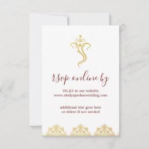 Elegante Rood & Goud Ganesha & Mehndi Wedding RSVP Kaart