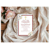 Elegante Rood/Goud Heilige Communie uitnodiging