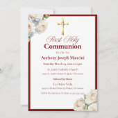 Elegante Rood/Goud Heilige Communie uitnodiging (Voorkant)