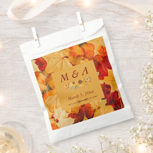 Elegante Rood Goud Herfst Bladeren Trouwcadeau Tas Bedankzakje (Geknipt)