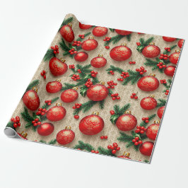 Elegante  Rood Goud Kerst Ornamenten Holly Cadeaupapier