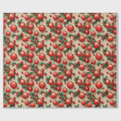 Elegante  Rood Goud Kerst Ornamenten Holly Cadeaupapier (Vlak)
