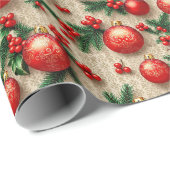 Elegante  Rood Goud Kerst Ornamenten Holly Cadeaupapier (Rol Hoek)