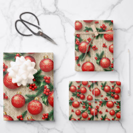 Elegante  Rood Goud Kerst Ornamenten Holly Inpakpapier Vel