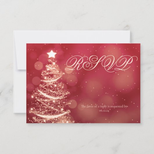 Elegante Rood & Goud Kerstbruiloft RSVP (Achterkant)