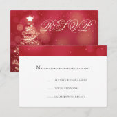 Elegante Rood & Goud Kerstbruiloft RSVP Kaartje (Voorkant / Achterkant)