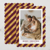 Elegante Rood Goud Moderne Foto Vrolijk Kerstfeest Feestdagenkaart (Voorkant / Achterkant)