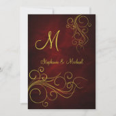 Elegante Rood Goud Monogram Huwelijksuitnodiging Kaart (Voorkant)
