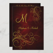 Elegante Rood Goud Monogram Huwelijksuitnodiging Kaart (Voorkant / Achterkant)