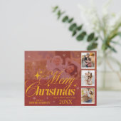 Elegante Rood & Goud Multi Foto Classic Kerstmis Feestdagenkaart (Staand voorkant)