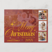 Elegante Rood & Goud Multi Foto Classic Kerstmis Feestdagenkaart (Voorkant)