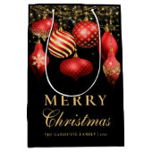 Elegante Rood & Goud Ornament Kerstmis Medium Cadeauzakje (Voorkant)