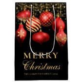 Elegante Rood & Goud Ornament Kerstmis Medium Cadeauzakje (Achterkant)