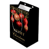 Elegante Rood & Goud Ornament Kerstmis Medium Cadeauzakje (Achterkant Gekanteld)