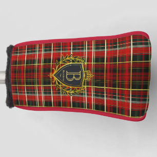Elegante Rood Goud Tartan Monogram Bedrijfs- Golfheadcover
