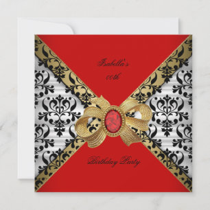 Elegante Rood Goud Zwart Wit Damast Diamant Feestj Kaart