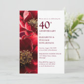 Elegante Rood Gouden Bloem 40e Jubileum Foto Kaart (Staand voorkant)