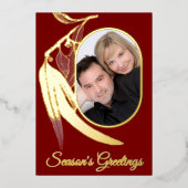 Elegante Rood Gouden Foto Eucalyptus Art Christmas Folie Feestdagenkaart (Voorkant)