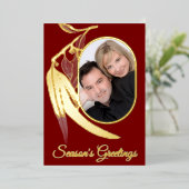 Elegante Rood Gouden Foto Eucalyptus Art Christmas Folie Feestdagenkaart (Staand Voorkant)