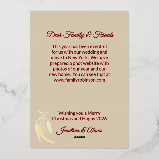 Elegante Rood Gouden Foto Eucalyptus Art Christmas Folie Feestdagenkaart (Achterkant)