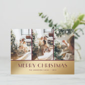 Elegante Rood Gouden Foto Vrolijke Kerst Kaart (Staand voorkant)