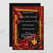 Elegante rood gouden kerstfeest uitnodiging (Voorkant / Achterkant)
