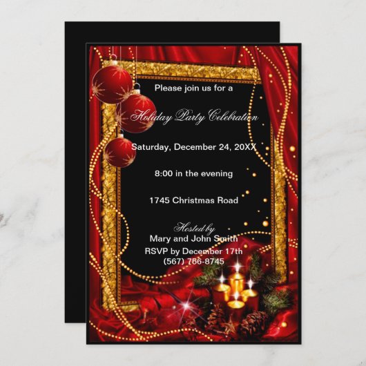 Elegante rood gouden kerstfeest uitnodiging (Voorkant / Achterkant)