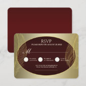Elegante Rood Gouden Ovale Veer RSVP Kaart (Voorkant / Achterkant)