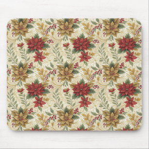 Elegante rood & gouden  Poinsettia Bloemen Muismat
