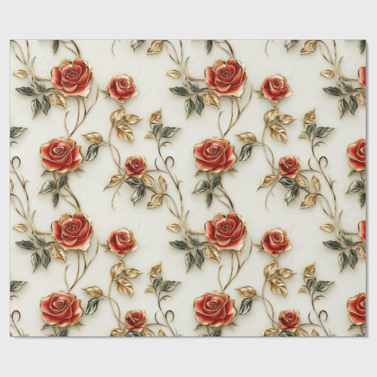 Elegante rood gouden  Rozen Cadeaupapier (Vlak)