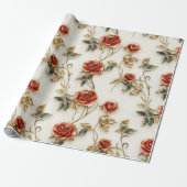 Elegante rood gouden  Rozen Cadeaupapier (Uitgerold)