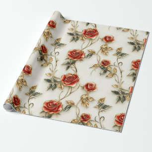 Elegante rood gouden Rozen Cadeaupapier
