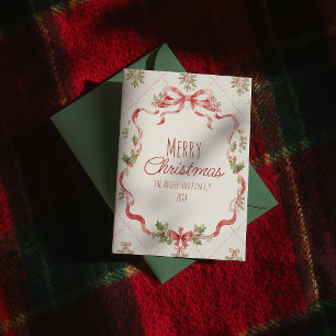 Elegante Rood Groen Bloemstuk Merry Christmas Feestdagenkaart