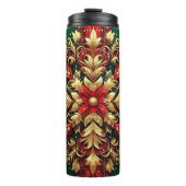 Elegante rood groen goud feestelijke plaid thermosbeker (Voorkant)