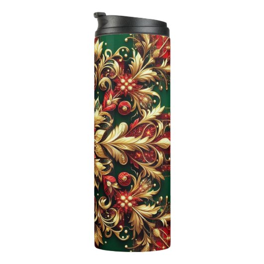 Elegante rood groen goud feestelijke plaid thermosbeker (Geroteerd rechts)