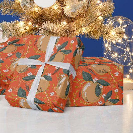 Elegante rood groen goud winter fruit vakantie cadeaupapier (Feestdagen)