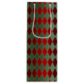 Elegante Rood Groen Harlekijn Wijn Cadeautas (Voorkant)