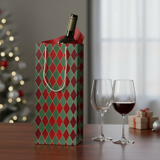 Elegante Rood Groen Harlekijn Wijn Cadeautas
