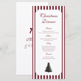 Elegante Rood Groene Aquarel Boom Kerst Diner Menu