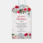 Elegante Rood Groene bloemige sneeuwvlok Kerstmis Cadeaulabel (Voorkant)
