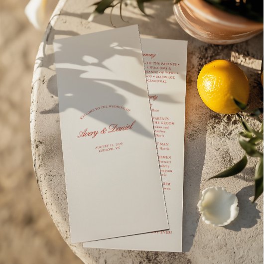 Elegante Rood & Ivoor Trouwceremonie Programmakaart